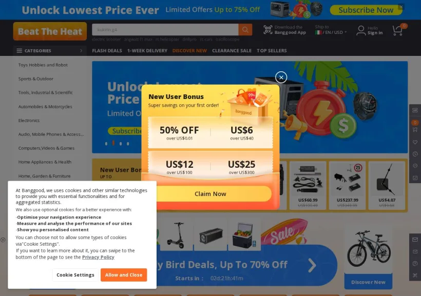 Schermata della pagina offerta di Banggood