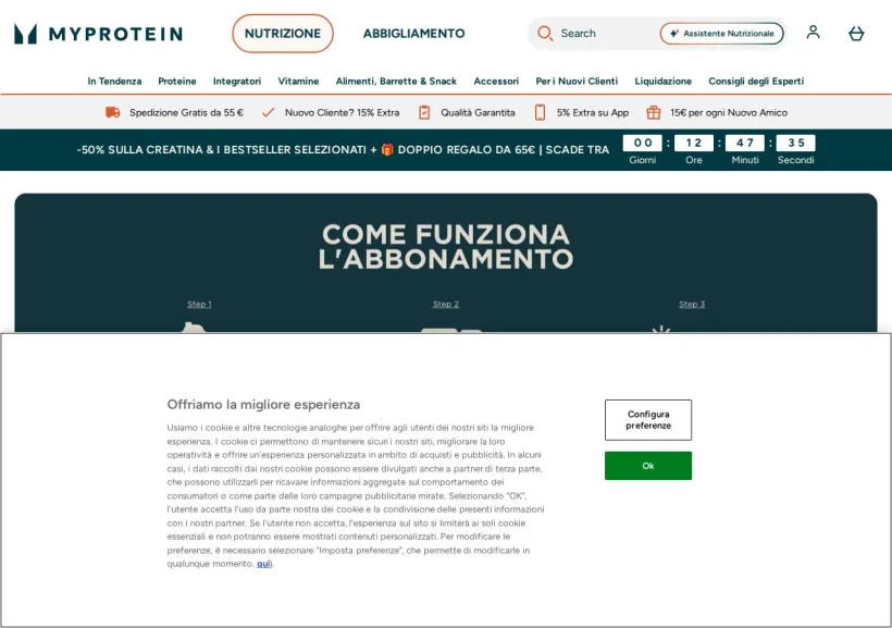 Schermata della pagina offerta di MyProtein