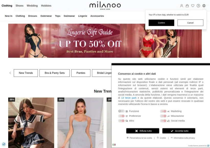 Schermata della pagina offerta di Milanoo