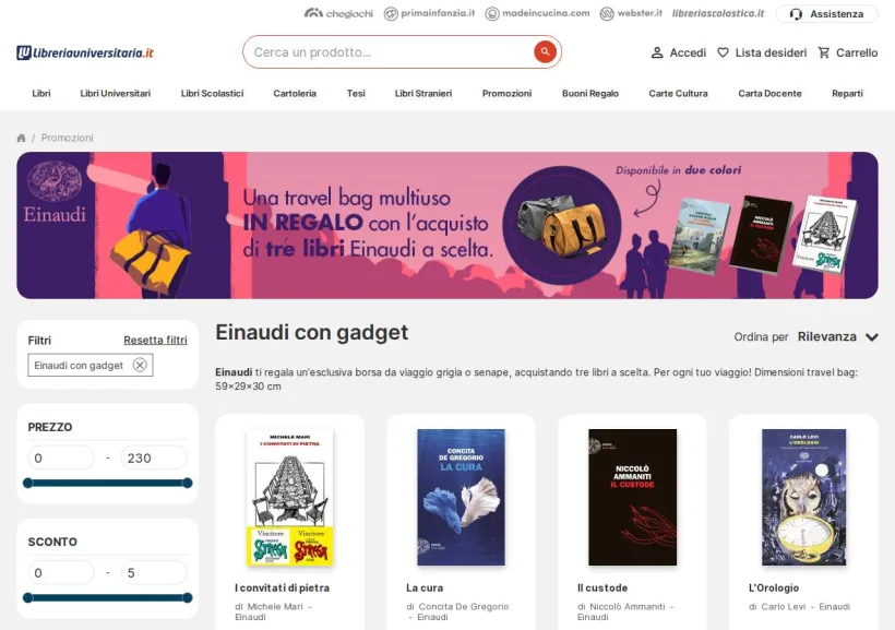 Schermata della pagina offerta di Libreria universitaria