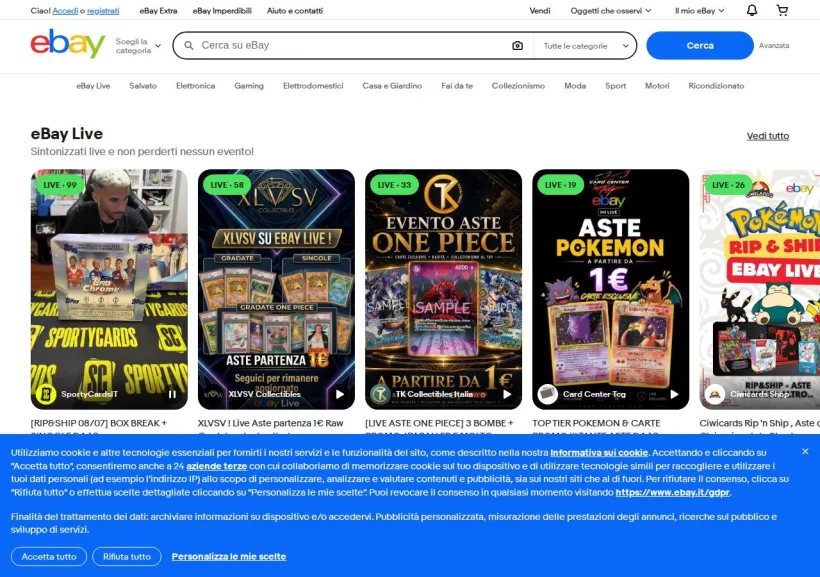 Schermata della pagina offerta di eBay