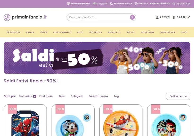 Schermata della pagina offerta di Prima Infanzia