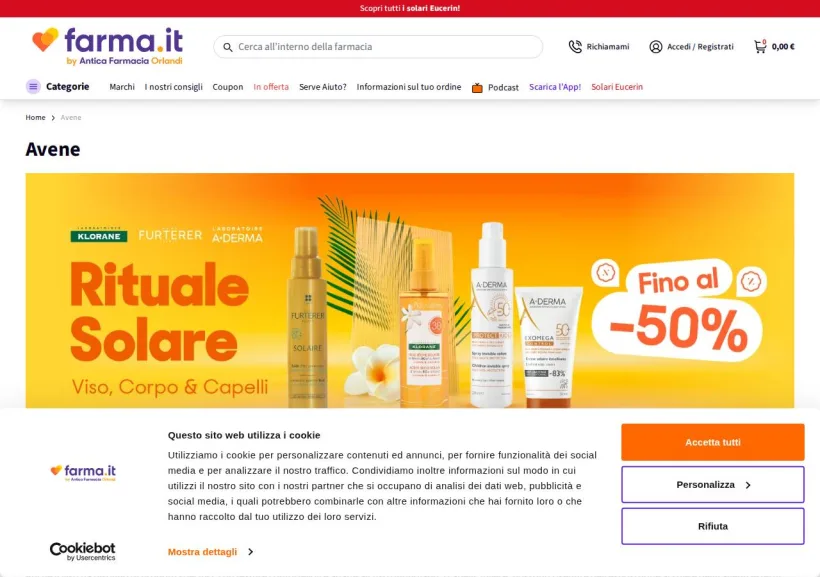 Schermata della pagina offerta di Antica Farmacia Orlandi