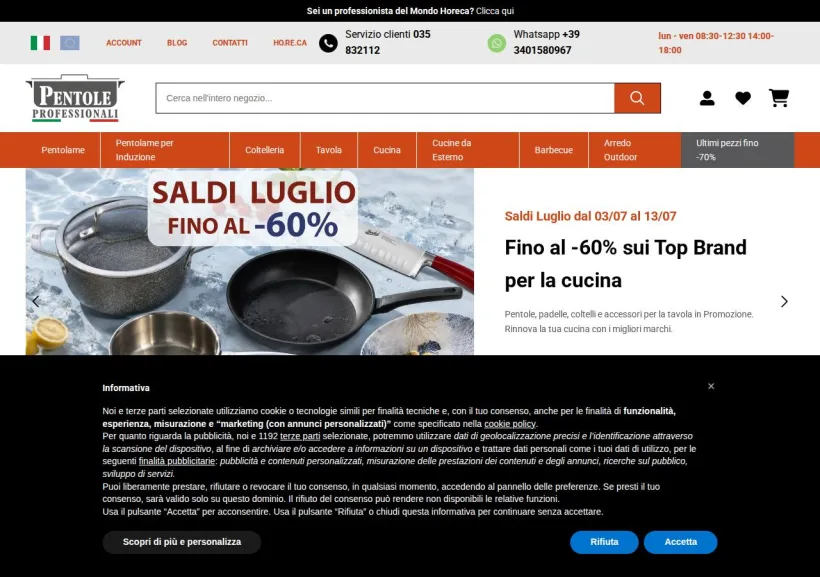 Schermata della pagina offerta di Pentole Professionali