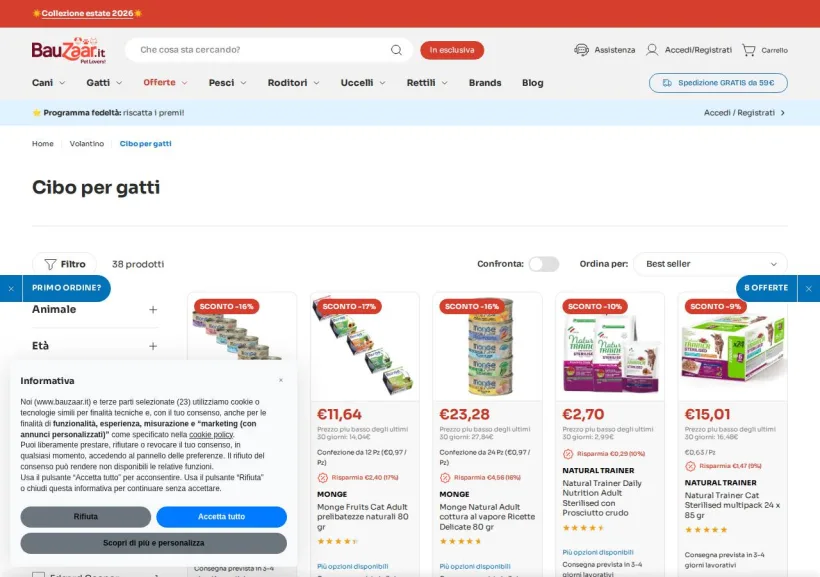 Schermata della pagina offerta di Bauzaar