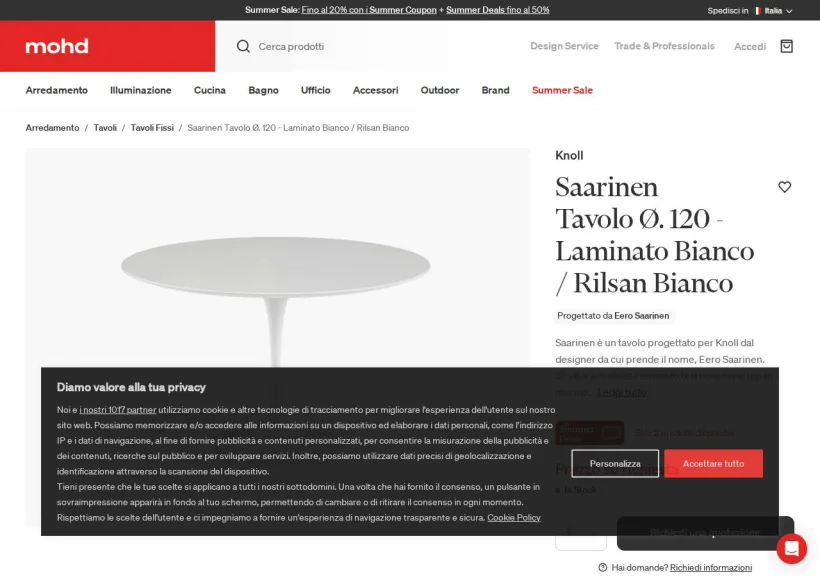 Schermata della pagina offerta di MOHD