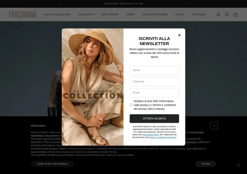 Schermata della pagina offerta di Fracomina