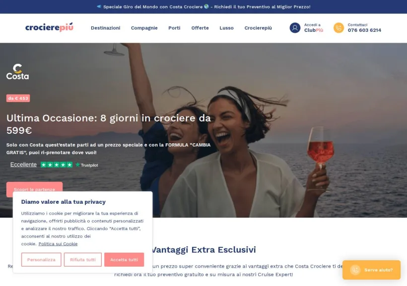 Schermata della pagina offerta di Crocierepiù 