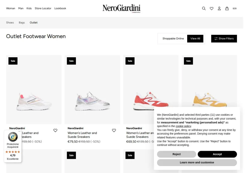 Schermata della pagina offerta di NeroGiardini