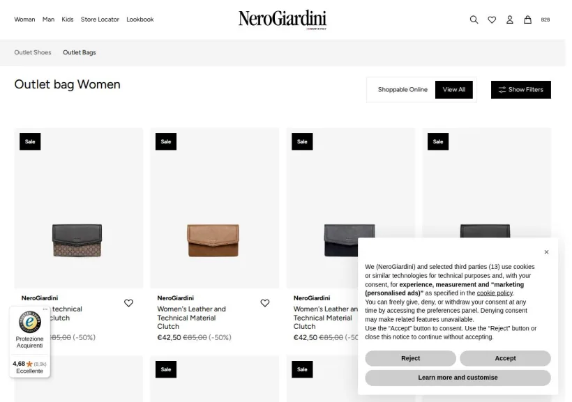 Schermata della pagina offerta di NeroGiardini