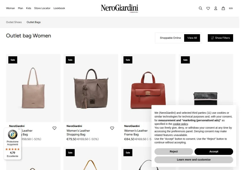 Schermata della pagina offerta di NeroGiardini