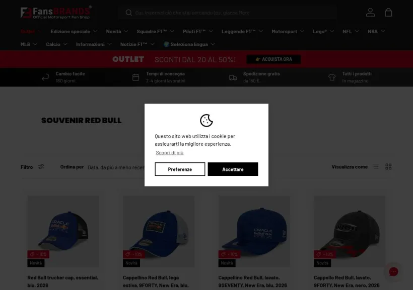 Schermata della pagina offerta di FansBRANDS