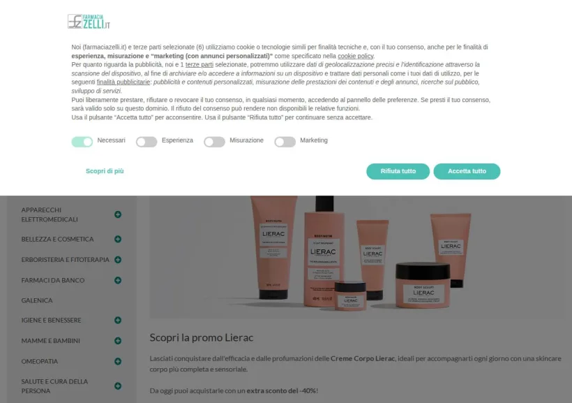 Schermata della pagina offerta di Farmacia Zelli