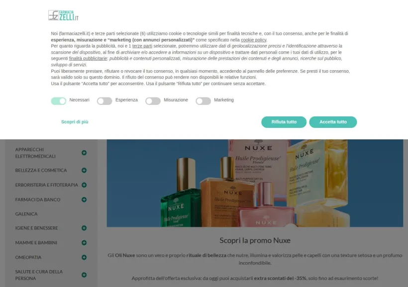 Schermata della pagina offerta di Farmacia Zelli
