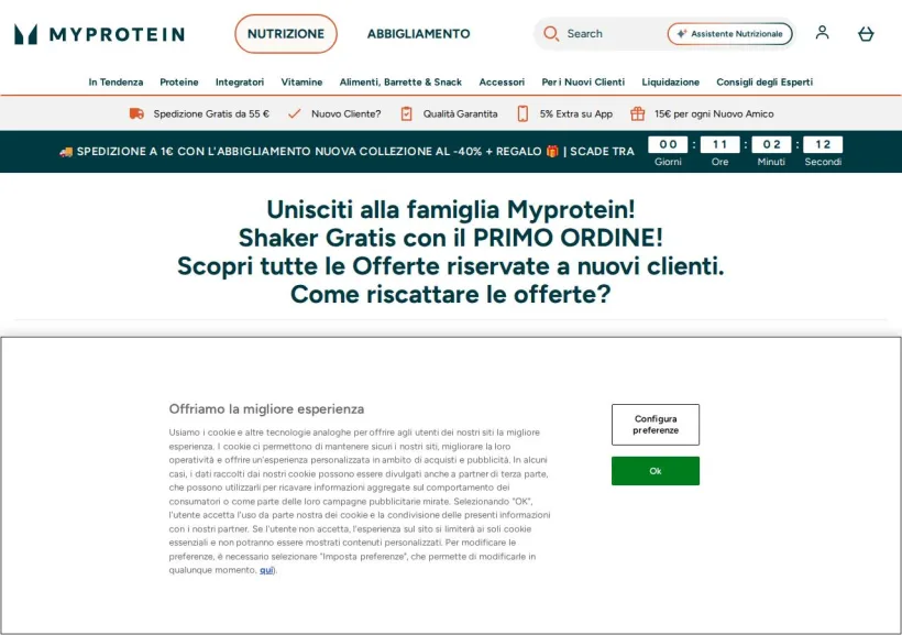 Schermata della pagina offerta di MyProtein