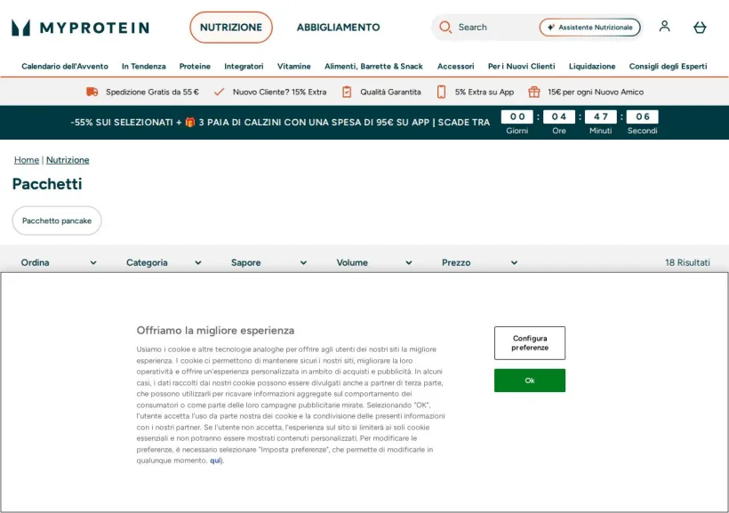 Schermata della pagina offerta di MyProtein