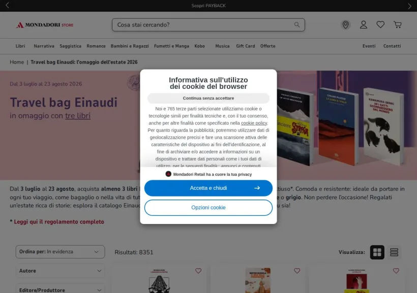 Schermata della pagina offerta di Mondadori Store