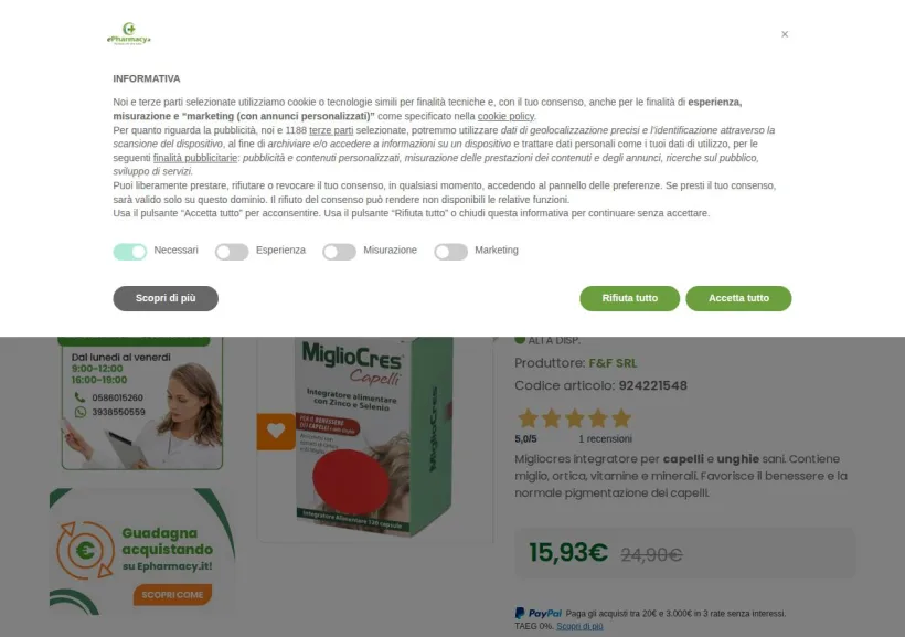 Schermata della pagina offerta di ePharmacy