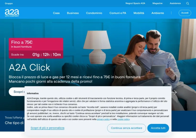 Schermata della pagina offerta di A2A Energia