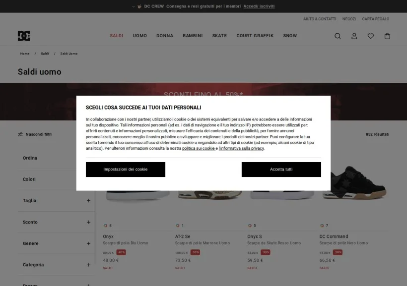 Schermata della pagina offerta di DC Shoes