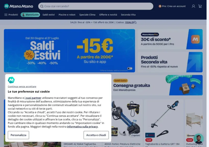 Schermata della pagina offerta di ManoMano