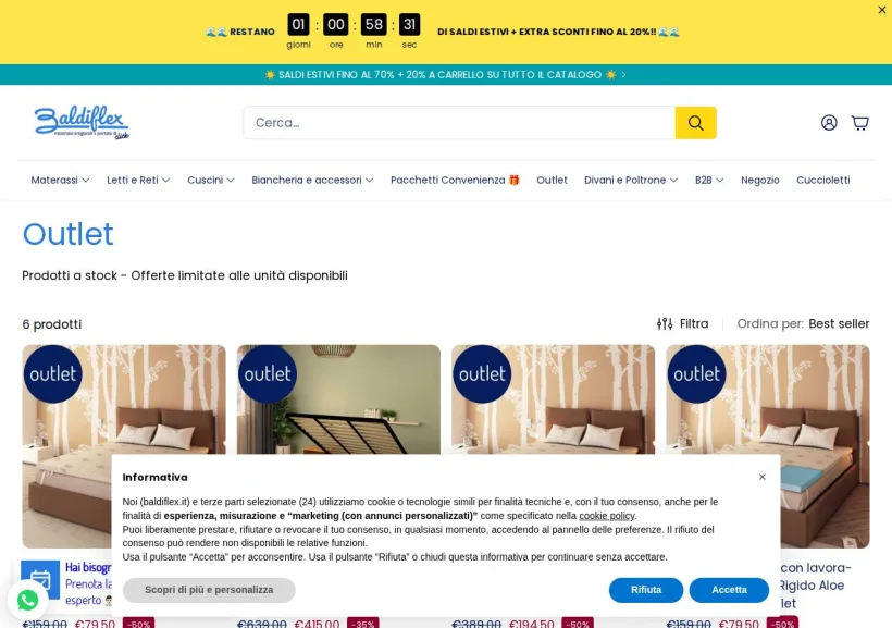 Schermata della pagina offerta di Baldiflex