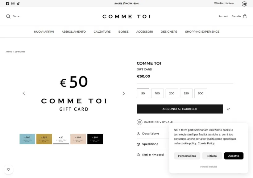 Schermata della pagina offerta di Comme Toi