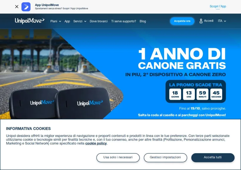 Schermata della pagina offerta di UnipolMove