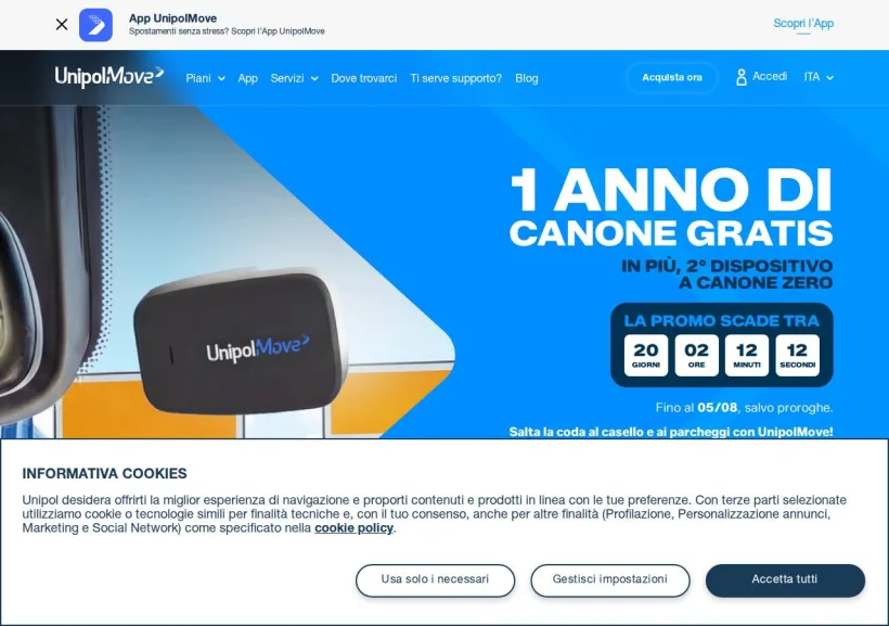 Schermata della pagina offerta di UnipolMove