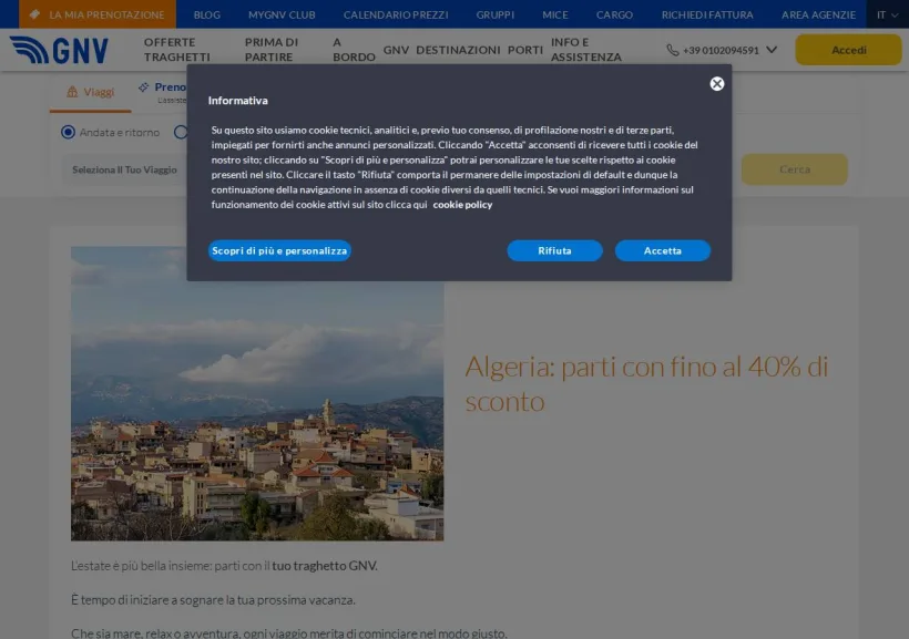 Schermata della pagina offerta di Grandi Navi Veloci