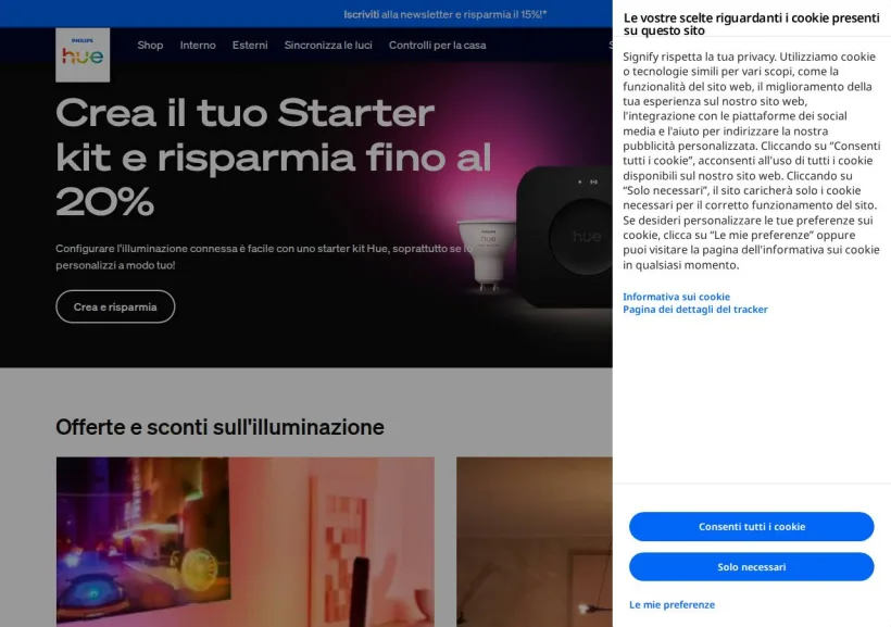 Schermata della pagina offerta di Philips Hue