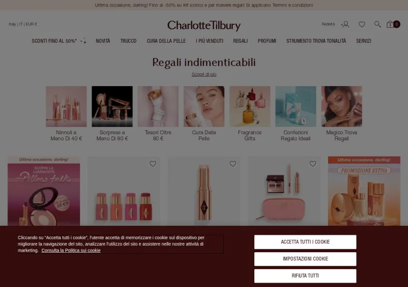 Schermata della pagina offerta di Charlotte Tilbury