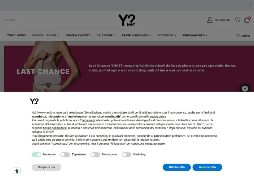 Schermata della pagina offerta di YNot