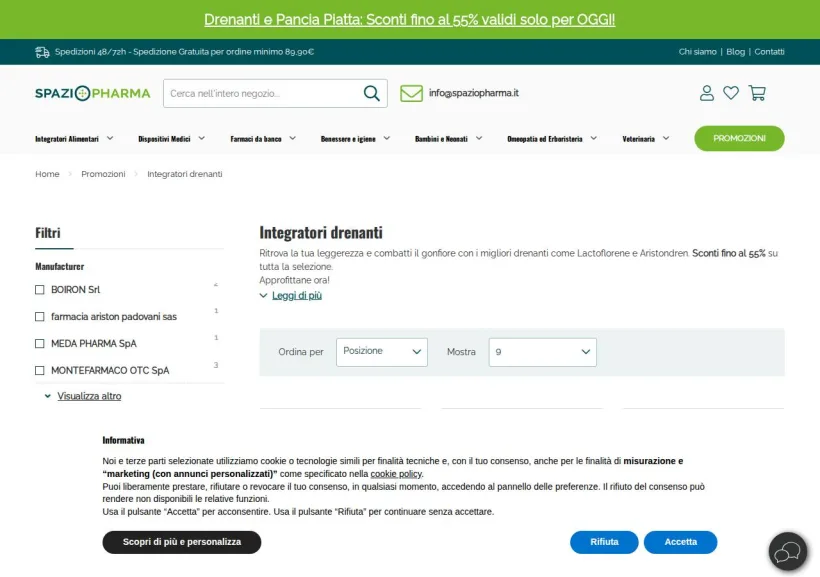 Schermata della pagina offerta di Spaziopharma