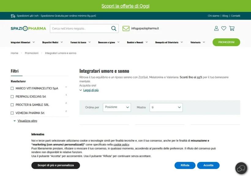 Schermata della pagina offerta di Spaziopharma