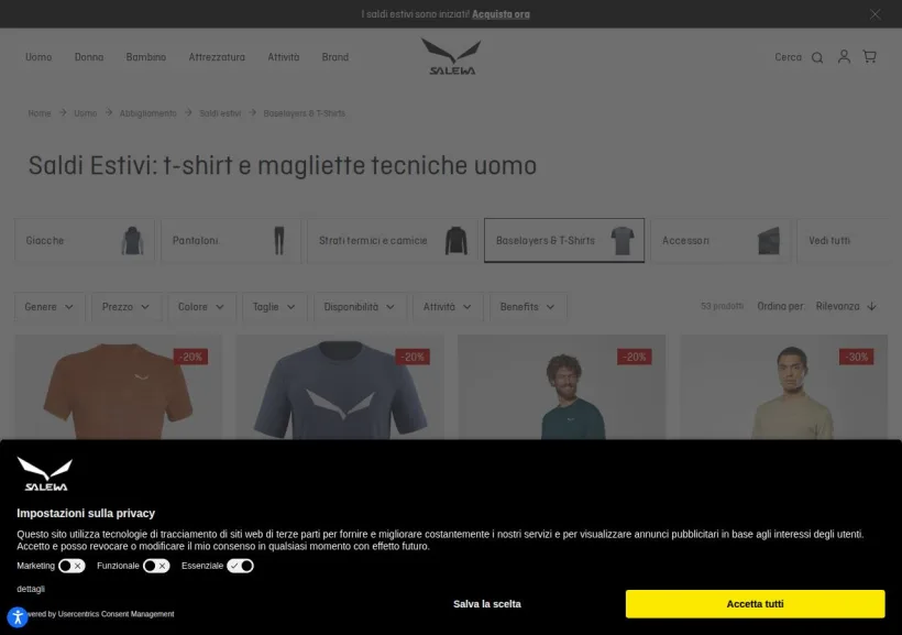 Schermata della pagina offerta di Salewa