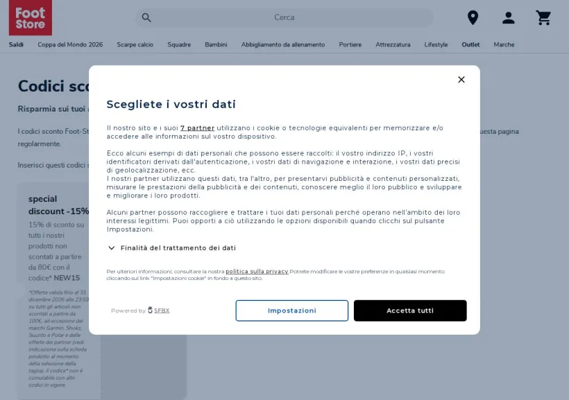 Schermata della pagina offerta di Foot-Store
