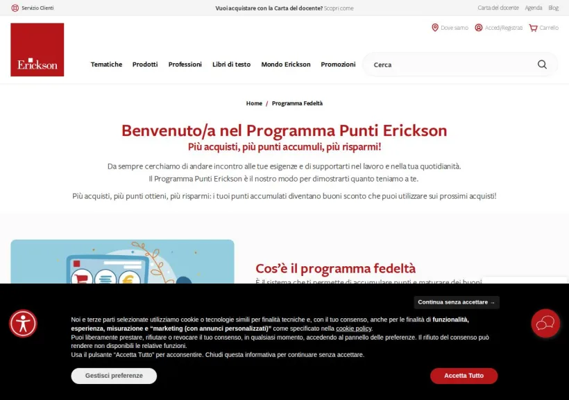 Schermata della pagina offerta di Erickson