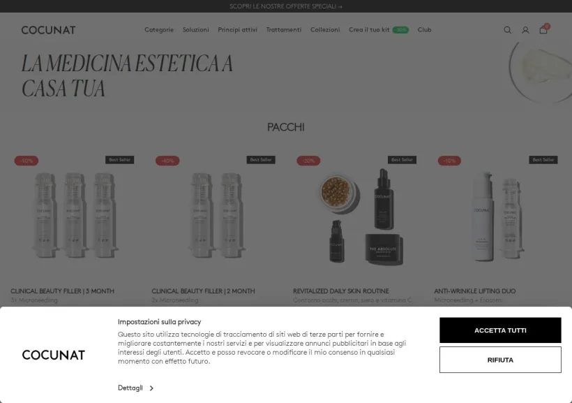 Schermata della pagina offerta di Cocunat
