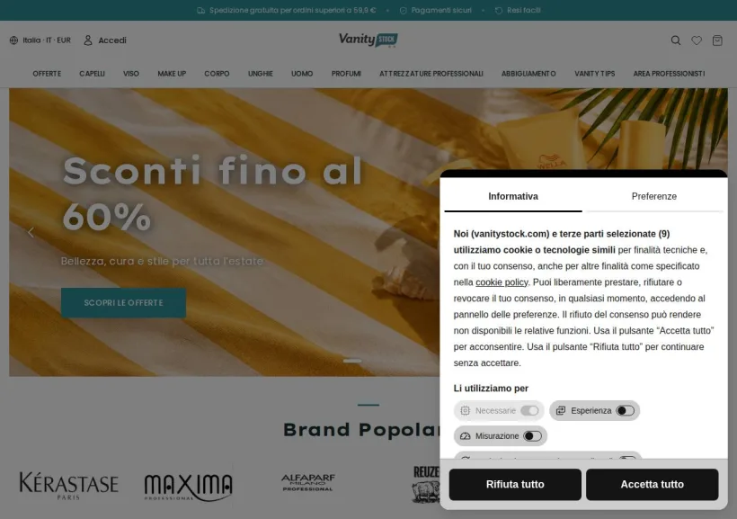 Schermata della pagina offerta di VanityStock.com