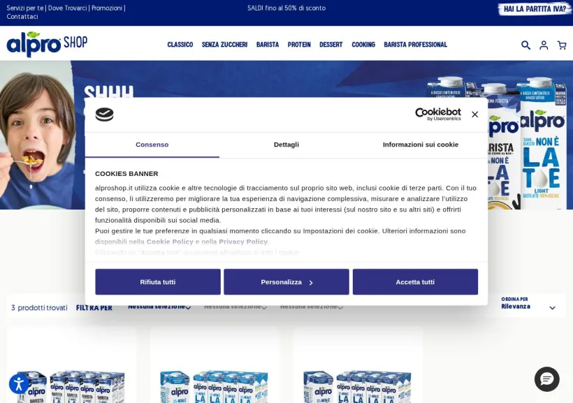 Schermata della pagina offerta di Alpro