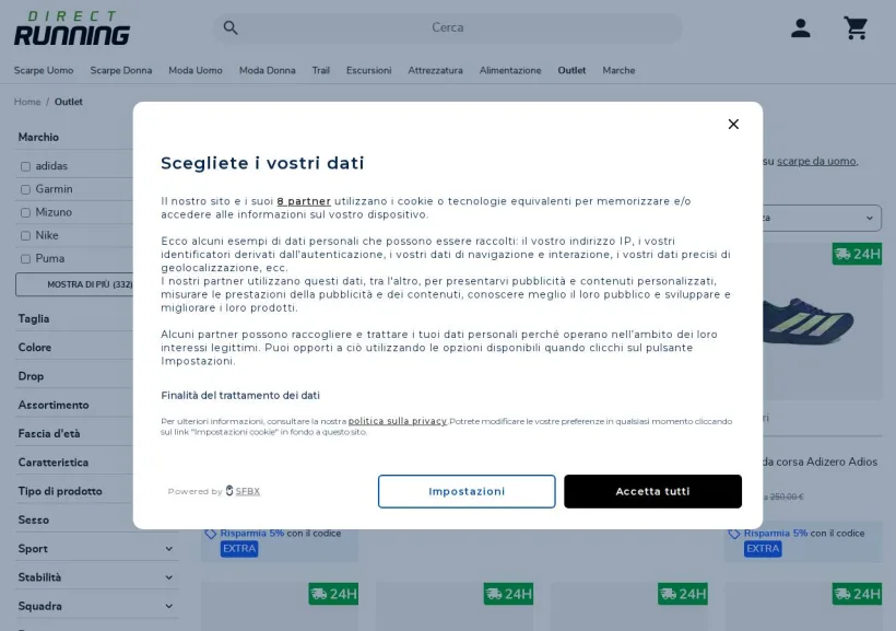 Schermata della pagina offerta di Direct-Running