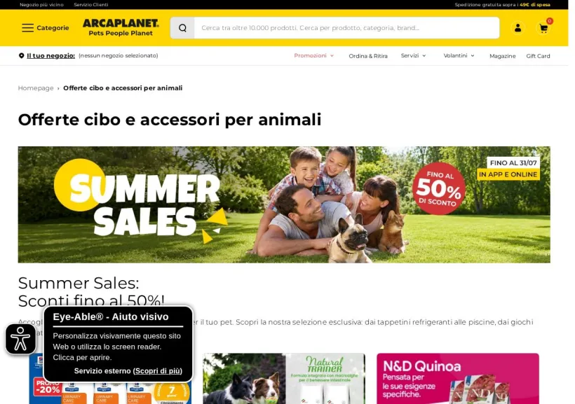 Schermata della pagina offerta di Arcaplanet