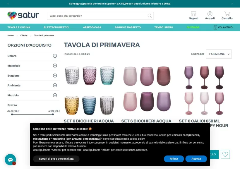 Schermata della pagina offerta di Satur