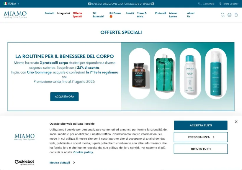Schermata della pagina offerta di Miamo