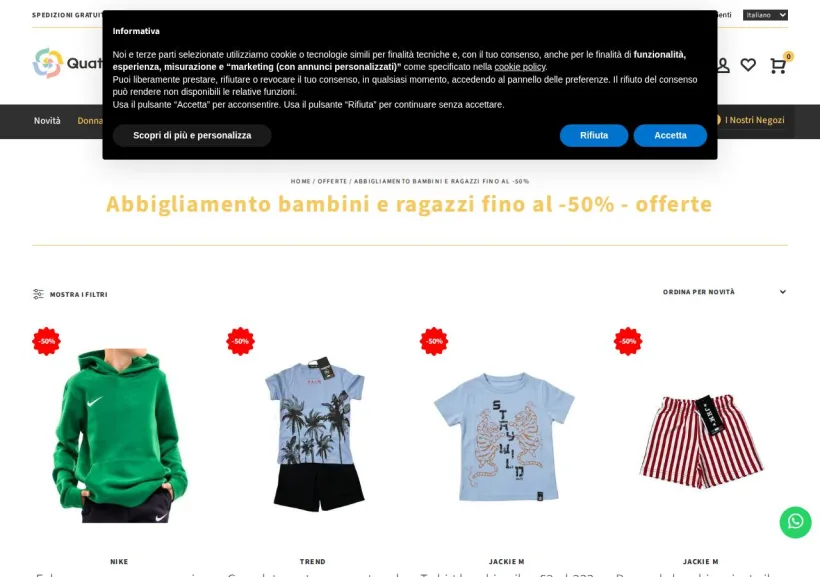 Schermata della pagina offerta di Quattro Stagioni