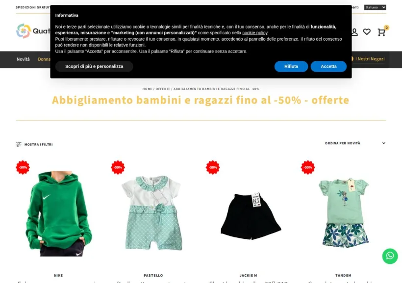 Schermata della pagina offerta di Quattro Stagioni