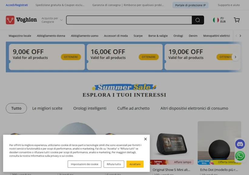 Schermata della pagina offerta di Voghion