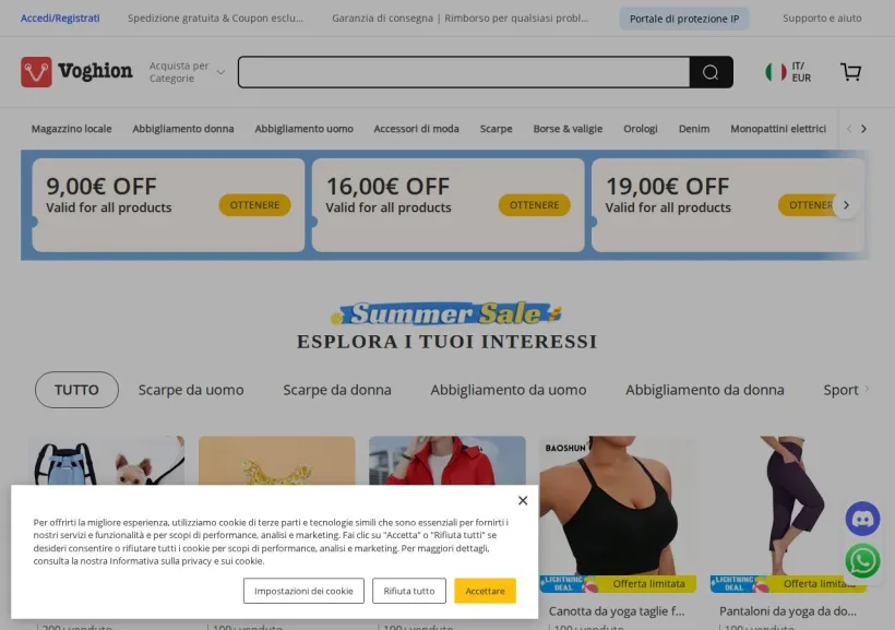 Schermata della pagina offerta di Voghion