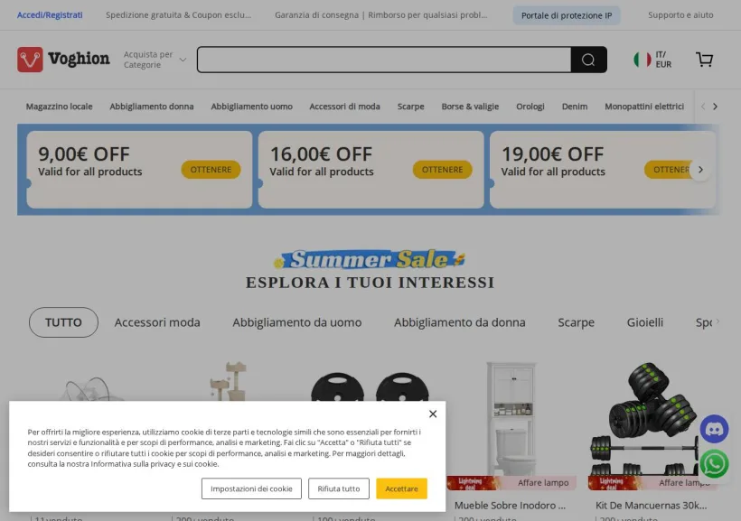 Schermata della pagina offerta di Voghion